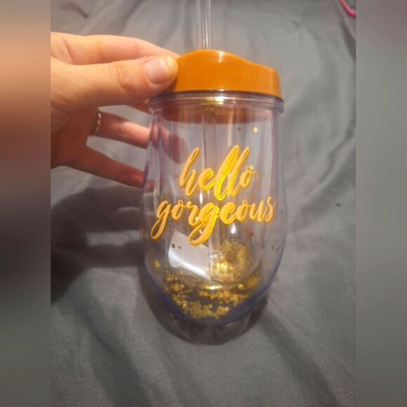 Hello Gorgeous Travel Cup W/Stray and Gold Confetti NWOT - Picture 1 of 2